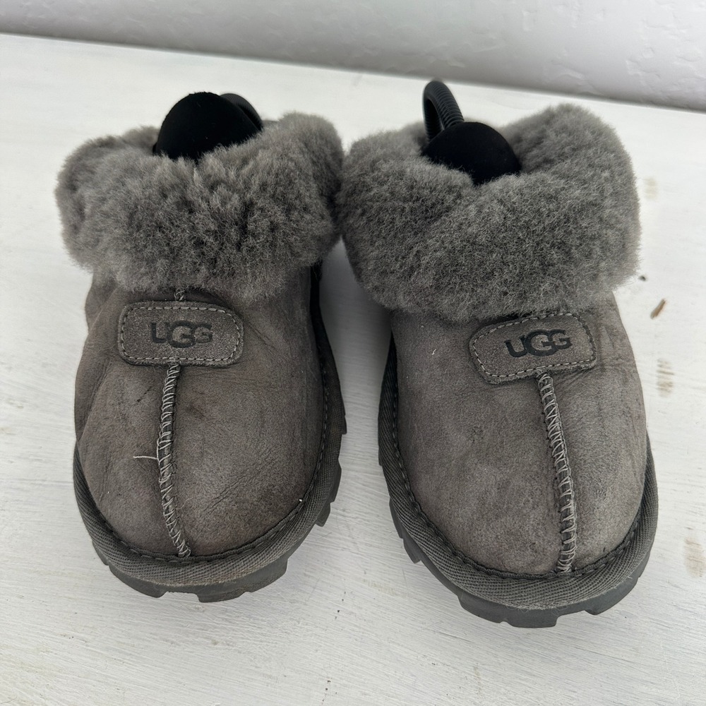 UGG Slippers Womens 7 Coquette Charcoal Grey Sheepskin Suede 5125 - Picture 9 of 12
